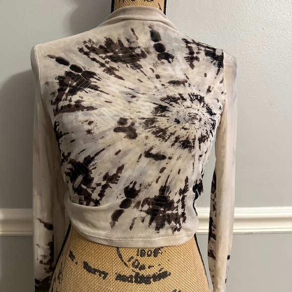 IRIS Mesh Long Sleeve Brown And Creme Tie Dye top M - Picture 1 of 8